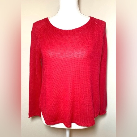 Just Madison Lightweight Red Knit Linen Blend Sweater Women Medium - Picture 1 of 6